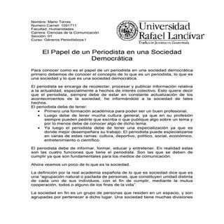 Papel del periodista en una socieda...