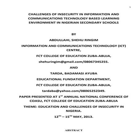 CHALLENGES OF INSECURITY IN INFORMATION AND COMMUNICATIONS TECHNOLOGY BASED L...