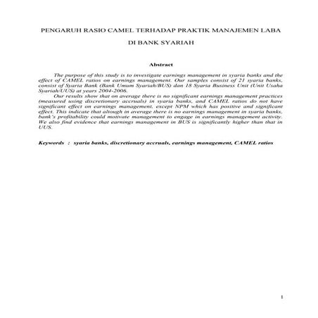 PENGARUH RASIO CAMEL PRAKTIK MANAJEMEN LABA DI BANK SYARIAH