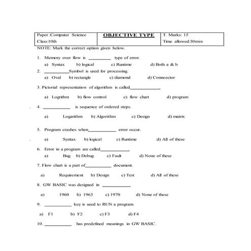 10th computer paper | DOCX