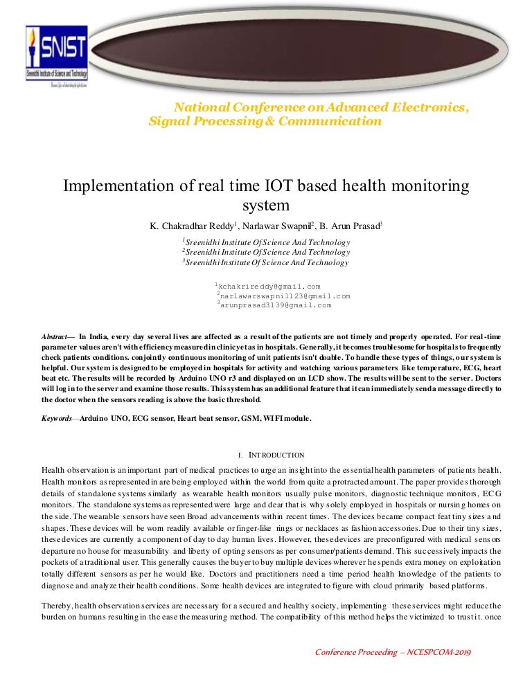 Implementation Of Real Time IoT Based Health monitoring system