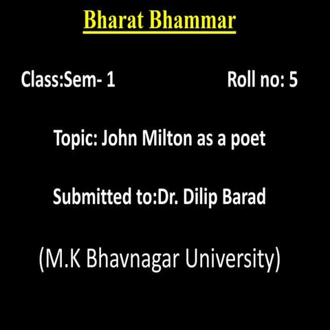 John Milton as a Poet