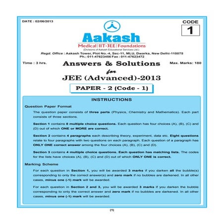 Aakash JEE Advance Solution Paper2