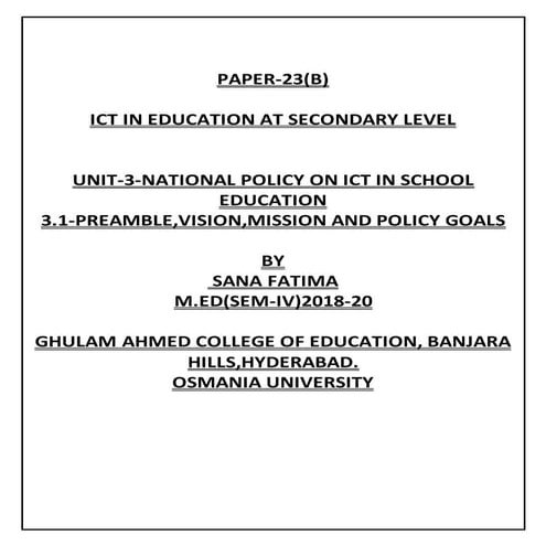 PREAMBLE,VISION,MISSION AND POLICY GOALS