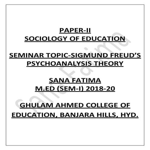 SIGMUND FREUD- PSYCHOANALYSIS THEORY