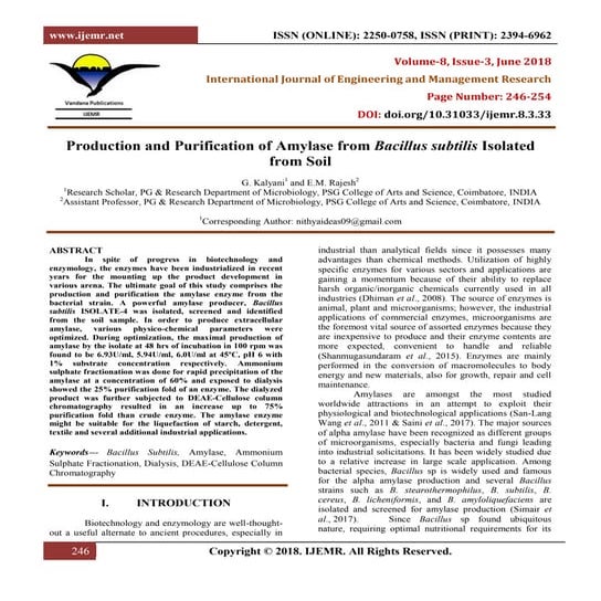Production and Purification of Amylase from Bacillus subtilis Isolated ...