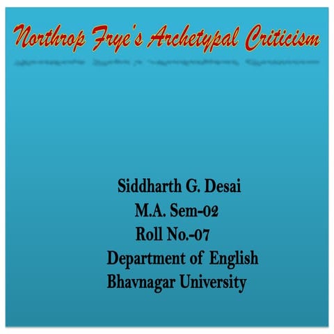 Northrop Frye’s Archetypal Criticism