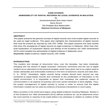 Paper case studies admissibility of digital records as legal evidence in mala...