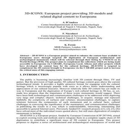 3D-ICONS: European project providing 3D models and related digital content to...