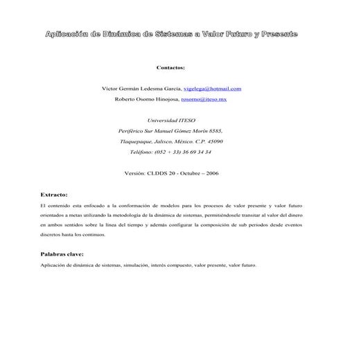Aplicación de Dinámica de Sistemas a Valor Futuro y Presente