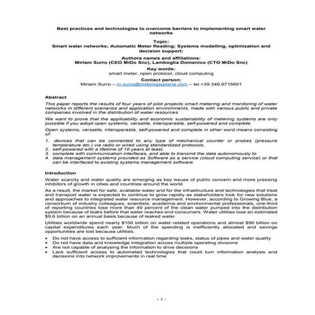 Best practices and technologies to overcome barriers to implementing smart wa...