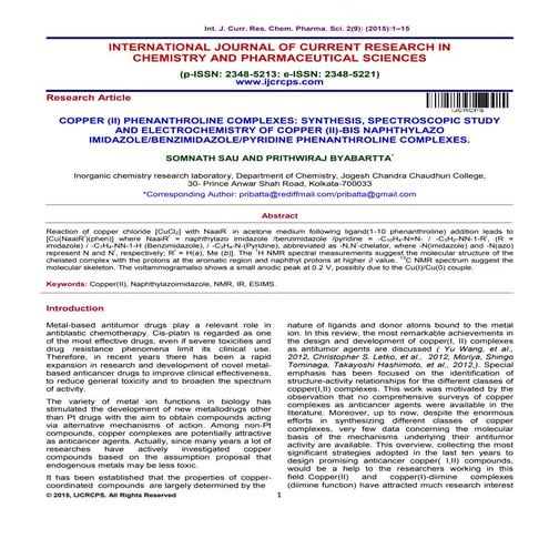 COPPER (II) PHENANTHROLINE COMPLEXES: SYNTHESIS, SPECTROSCOPIC STUDY ...
