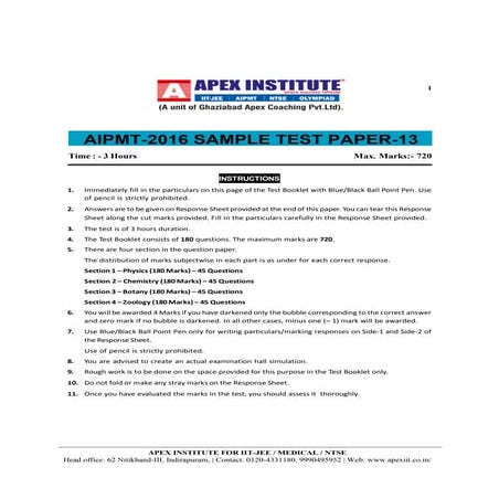 AIPMT-2016 SAMPLE TEST PAPER-13