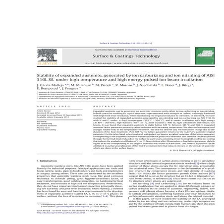 Stability of expanded austenite, generated by ion carburizing and ion nitridi...