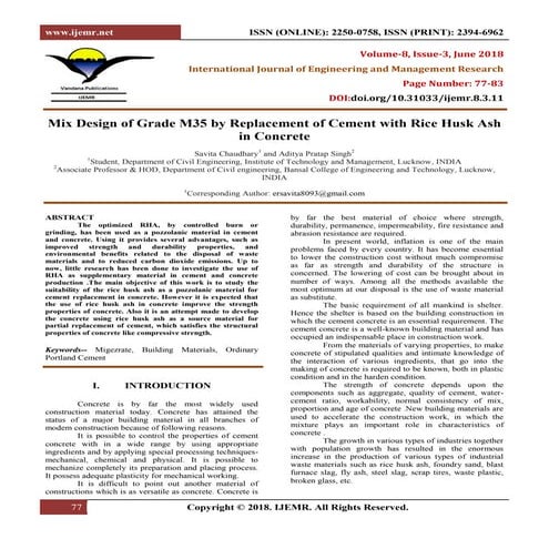 Mix Design of Grade M35 by Replacement of Cement with Rice Husk Ash in Concrete