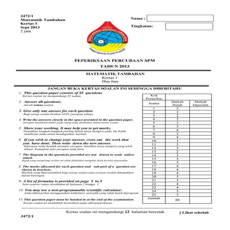 Paper 1 add mth trial spm 2013