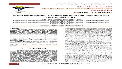 Solving Downgrade and DoS Attack Due to the Four Ways Handshake Vulnerabiliti...