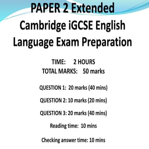 IGSCE English power point presentation to aid with P1 and P2