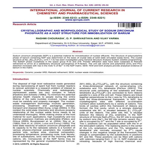 CRYSTALLOGRAPHIC AND MORPHOLOGICAL STUDY OF SODIUM ZIRCONIUM PHOSPHATE AS A H...