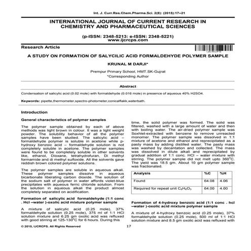 A STUDY ON FORMATION OF SALYCILIC ACID FORMALDEHYDE POLYMER SAMPLE