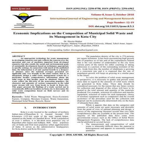 Economic Implications on the Composition of Municipal Solid Waste and its Man...