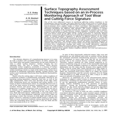 Surface topography assessment techniques based on an in-process monitoring ap...