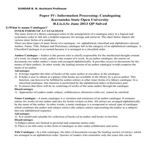 Information Processing: Cataloguing 