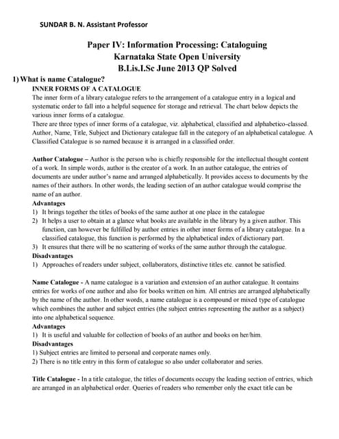 Information Processing: Cataloguing 