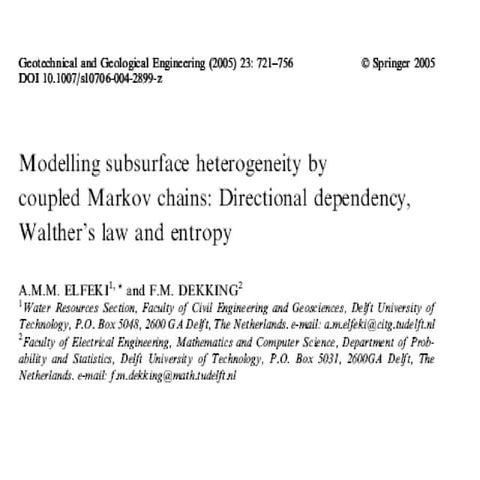 Modeling Subsurface Heterogeneity by Coupled Markov Chains: Directional Depen...
