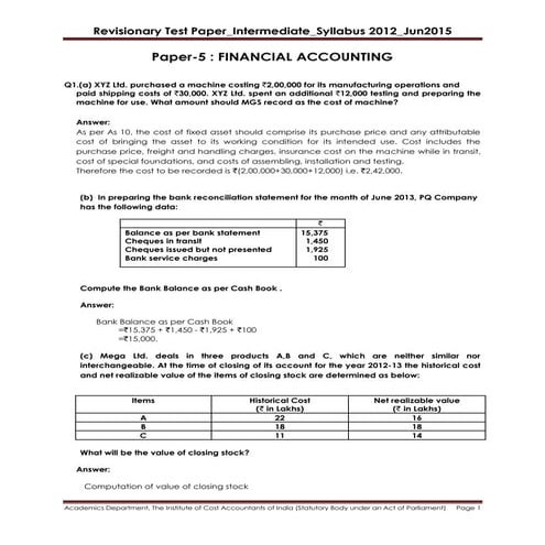 Paper5 financial accounting - june-2015 | PDF
