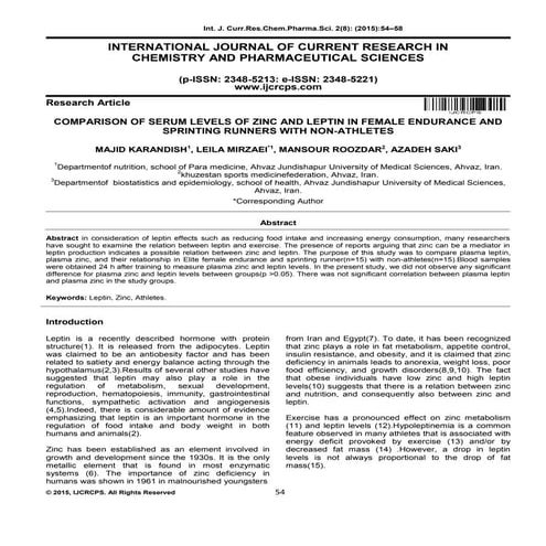 COMPARISON OF SERUM LEVELS OF ZINC AND LEPTIN IN FEMALE ENDURANCE AND SPRINTI...