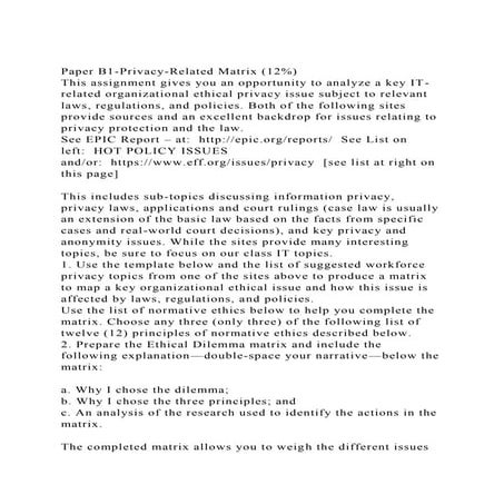 Paper B1-Privacy-Related Matrix (12)This assignment gives you a.docx