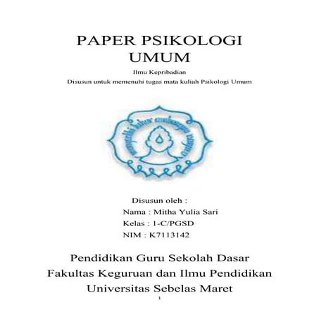 Paper Psikologi Umum, *Ilmu Kepribadian | DOCX