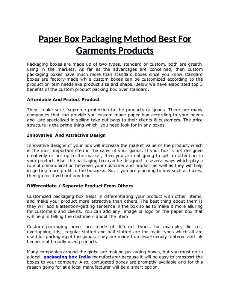 Paper Box Packaging Method Best For Garments Products