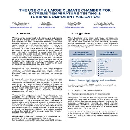 Paper ewea 2013 the use of a large climate chamber for extreme temperature testing  turbine component validation (final)