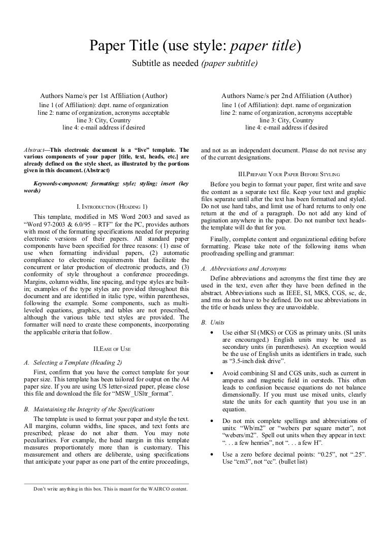 paper format title and subtitle format