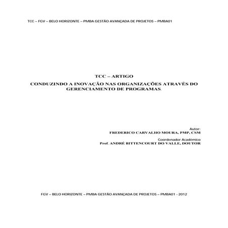 Conduzindo a Inovação nas Organizações através do Gerenciamento de Programas  