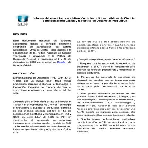 Socialización de la Política Nacional de Ciencia, Tecnología e Innovación