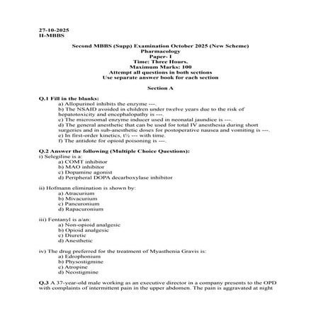 RUHS II MBBS Pharmacology Paper-I | 27th October 2025 (New Scheme)