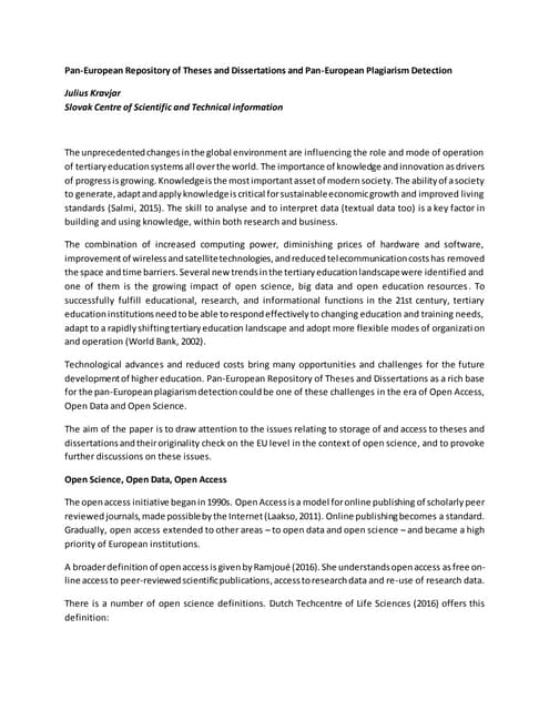 Pan-European Repository of Theses and Dissertations and Pan-European Plagiari...