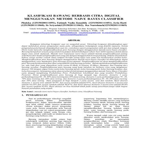 KLASIFIKASI BAWANG BERBASIS CITRA DIGITAL MENGGUNAKAN METODE NAIVE BAYES CLAS...