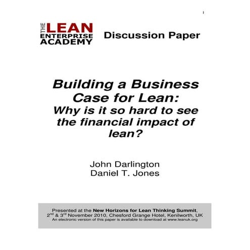 Building a Business Case for Lean by John Darlington and Daniel T Jones