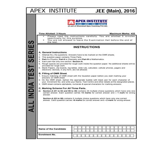 IIT- JEE Main 2016 Sample Paper-1