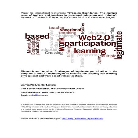 Paper 'mismatch and tension' for trainers in europe conference 2010 by w kidd