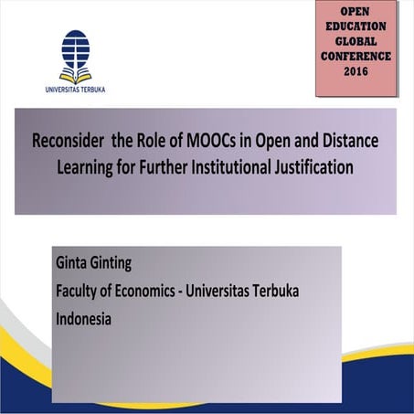 Reconsider  the Role of MOOCs in Open and Distance Learning for Further Insti...