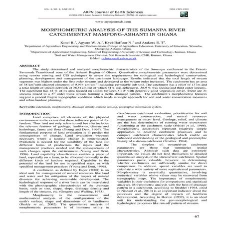MORPHOMETRIC ANALYSIS OF THE SUMANPA RIVER CATCHMENTAT MAMPONG-ASHANTI IN GHANA