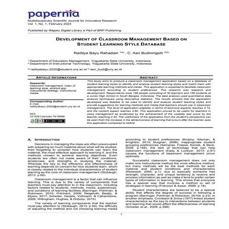 Development of Classroom Management Based on Student Learning Style Database