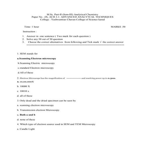 Advanced Analytical techniques (Question paper)