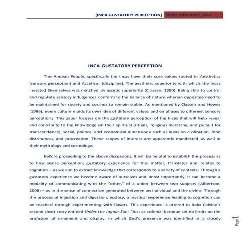 Paper on Incan Gustatory Perception