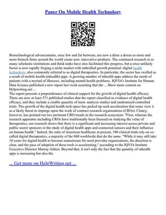 Paper On Mobile Health Technology